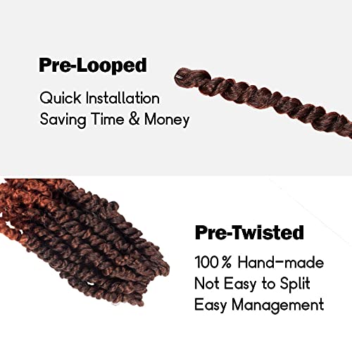 Pre-twisted Passion Twist Crochet Hair 6 Inch Ombre Ginger Red Pack of 8 for Black Women