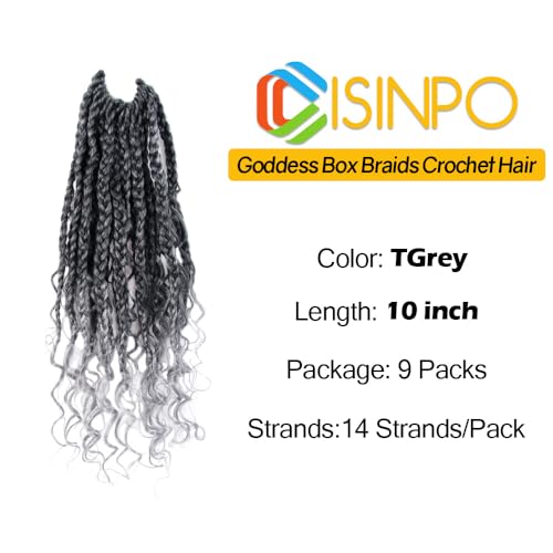 10 Inch Goddess Box Braids Crochet Hair - Ombre Grey, 9 Pack for Black Women