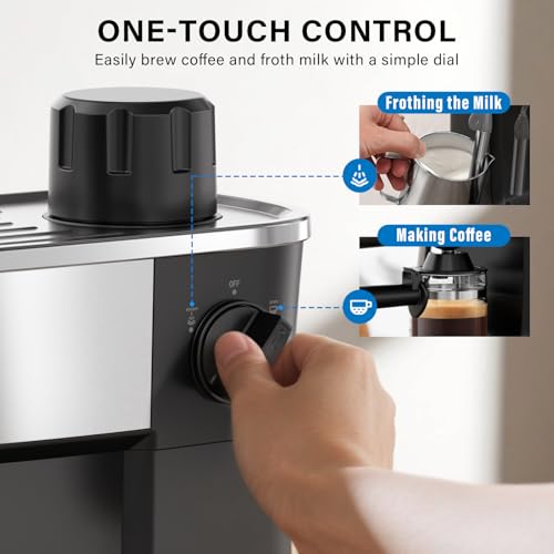 6-Bar Espresso Machine with Milk Frother, Compact Stainless Steel Coffee Maker