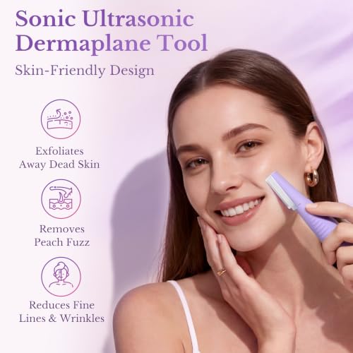 Purple Sonic Dermaplane Razor for Women Face, Peach Fuzz & Dead Skin Removal