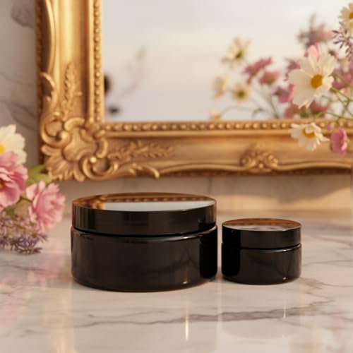 8 oz Black PET Plastic Airtight Storage Jar with Lid - Refillable, Low Profile