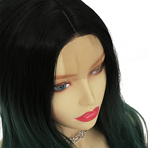 Green Curly Wigs for Women - Long Natural Wavy Ombre Synthetic Hair - Lace Front, Green-Lace Front
