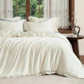 Amélie Home Queen Size Tencel Lyocell Duvet Cover Set Cream White - Silky Soft & Breathable