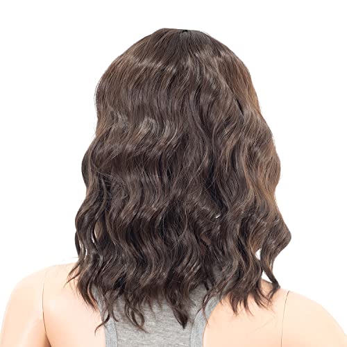 SWACC 15 Inch Short Curly Wavy Synthetic Wig for Women - Dark Brown