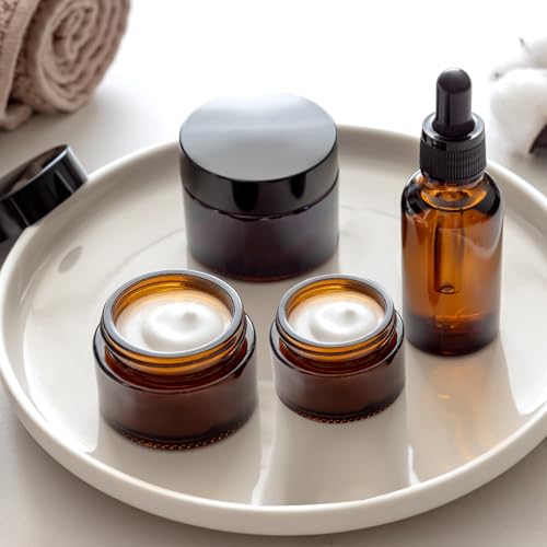 1 Oz Amber Glass Jars with Lids & Liners – 12 Pack Cosmetic Container Set