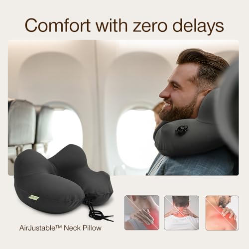 Inflatable Travel Neck Pillow with Memory Foam Support - Adjustable & Compact