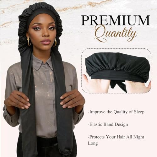 Black Satin Bonnet for Braids & Long Hair - Sleep & Hair Protection, Women's Night Cap