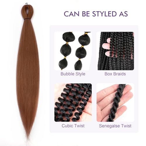 Rosdina 28 Inch Pre-Stretched Braiding Hair #30 - 8 Packs Brown Yaki Texture for Twist & Box Braids