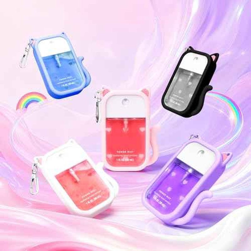 Cat Silicone Case for Touchland Hand Sanitizer Spray with Keychain, Compatible with Power Mist & Glow Mist 1 FL Oz/30ML for Touchland Case, with Charms Accessory Cute Travel Cover Sleeve Black