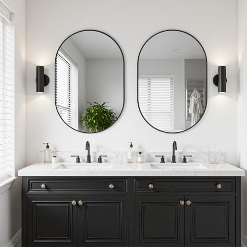 Black Oval Bathroom Mirror 24x36 Inches Wall Mirror 2 Pack - Modern & Shatterproof