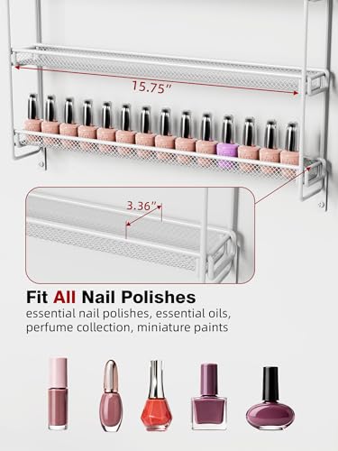 White 6-Tier Wall Nail Polish Organizer Rack Holds 90 Bottles, Multi-Use Storage