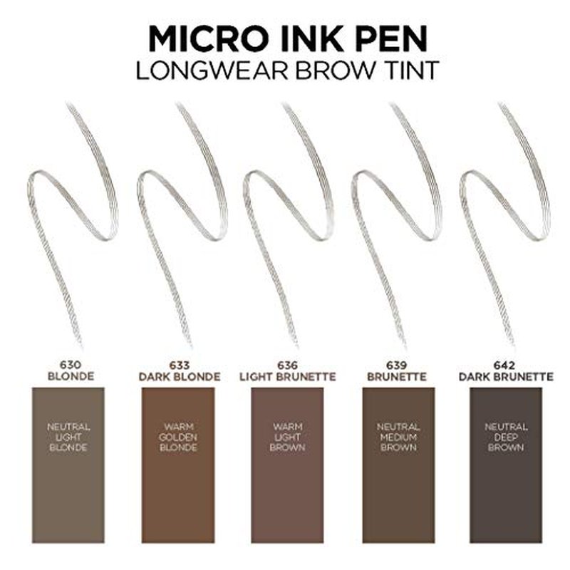 L'Oreal Paris Micro Ink Pen by Brow Stylist, Longwear Brow Tint, Hair-Like Effect, Up to 48HR Wear, Precision Comb Tip, Dark Brunette, 0.033 fl; oz.