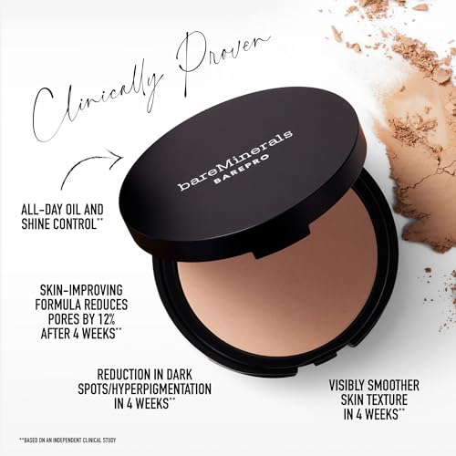 bareMinerals Barepro Skin-Perfecting Powder Foundation, Matte Pressed Powder Foundation Full Coverage, Oil Control, Dermatologist-Tested, Longwear Mineral Matte Complexion