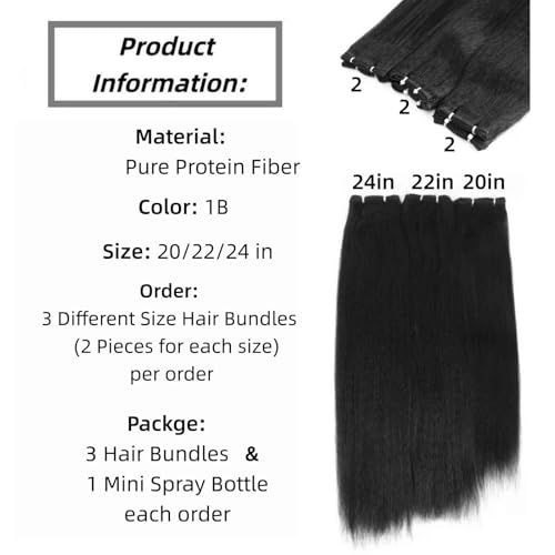LUHLTHAR 3 Bundles Yaki Straight Hair Extensions 20/22/24 Inch Natural Look
