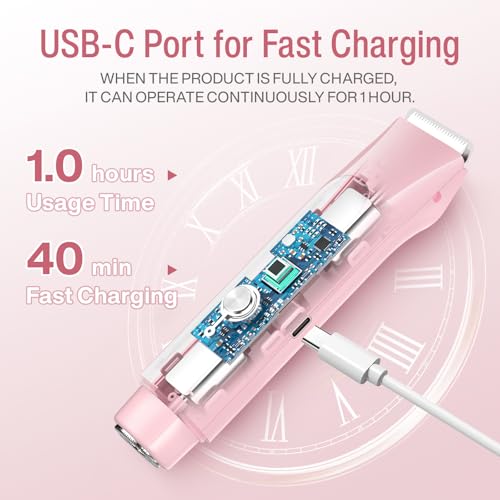 Pink Women's Cordless 2-in-1 Bikini Trimmer with LED Display