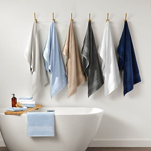 Misty Blue Bath Washcloths 12 Pack - Super Soft 100% Cotton, Quick Dry & Absorbent