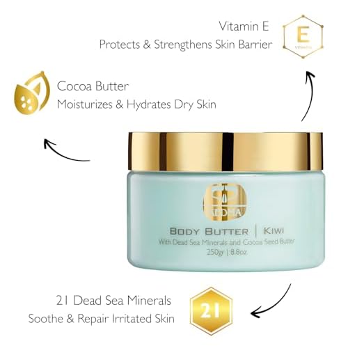 KEDMA Kiwi Body Butter ? Nourishing Dead Sea Minerals Body Cream with Cocoa Butter, Rice Bran Oil & Vitamin E ? Hydrating Moisturizer for Dry Skin - 8.8 oz