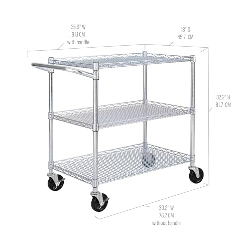 Heavy Duty Commercial Steel Utility Cart with 3 Shelves - 36 W x 18 D, NSF Certified