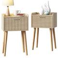 LAATOOREE Nightstand Set of 2 - Small Bedside Tables with Fluted Door, Natural/Fluted Style