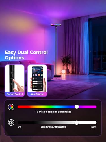 Smart RGB Floor Lamp with Ripple Projector, Adjustable Ambient Lighting