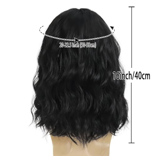 Men's 16-inch Black Curly Wavy Wig - Natural Short Style, Variation of Black