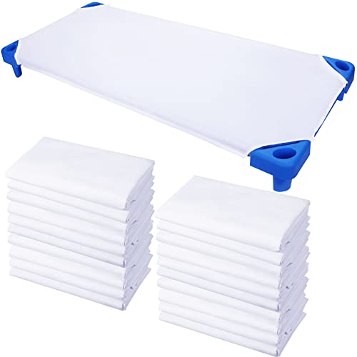 Daycare Cot Sheets - 20 Pack Fitted Cotton Bedding for Toddler Cots - White, Classic Style