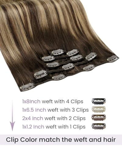 Clip-In Hair Extensions 12in Real Human Hair Balayage Light Chocolate Brown - 5 Pieces, 80g