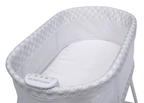 Baby Bassinet with Airflow Mesh Bedside Crib, Vibration Lights & Music, Grey Infinity