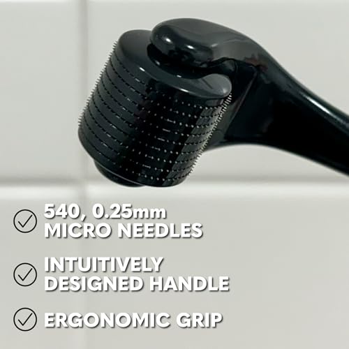 The Beard Club Derma Roller & Cleansing Spray for Face, Body and Scalp Microneedling for Men and Women With 540 Titanium Microneedles - Beard Roller for Hair & Beard