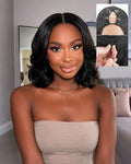 Natural Color 12 Inch Human Hair Body Wave U Part Wig with Drawstring - No Leave Out, Glueless, 180% Density