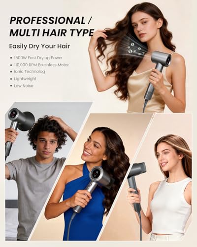 High Speed Ionic Hair Dryer with Plasma Ions & Diffuser - Fast Drying & Frizz Control
