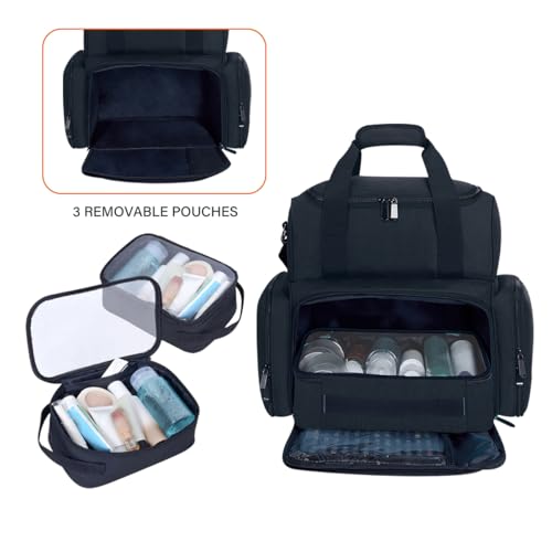 Large Makeup Bag with Removable Cases & Dividers – Travel Cosmetic Organizer, Black