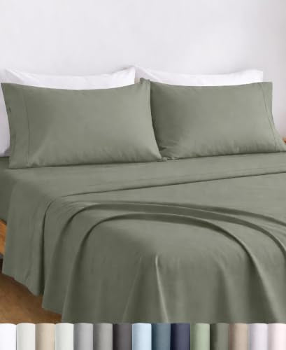 Sage Leaf 100% Egyptian Cotton Queen Bed Sheets Set - Percale, OEKO-TEX Certified