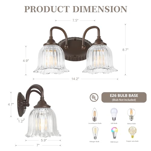 AURYNIX Oil Rubbed Bronze 2-Light Bathroom Vanity Light with Floral Glass Shades