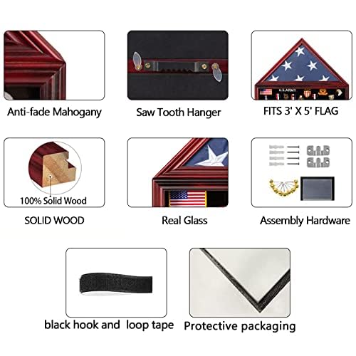 Medium Military Shadow Box with Flag Display Case - Mahogany Finish, 5'x9.5' Variation of THIS listing