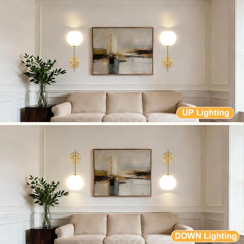 Gold Wireless Rechargeable Wall Sconces Set of 2 with Remote, Dimmable RGB & CCT for Home Decor