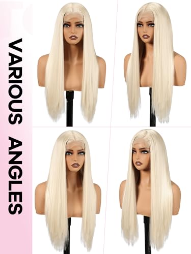 Topshe 24in Platinum Blonde 13x6 HD Lace Front Wig, Long Straight Synthetic Wig for Women