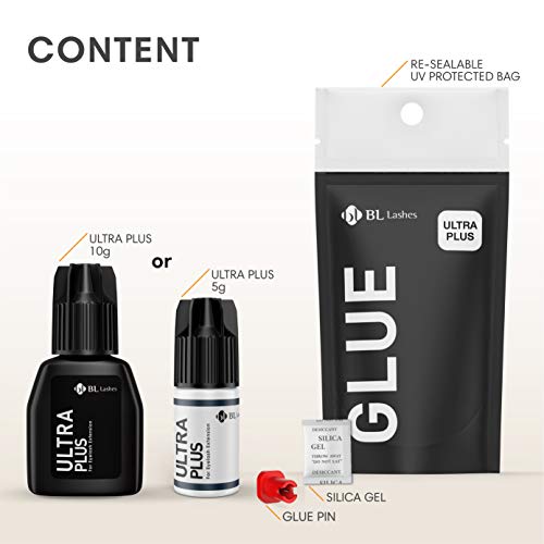 BL Lashes Ultra Plus | Lash Glue for Lash Extensions, Quick Drying Within 2-3 Sec, Up to 7 Weeks Long-Lasting Lash Retention, Black Adhesive for Professional Supplies (10g)