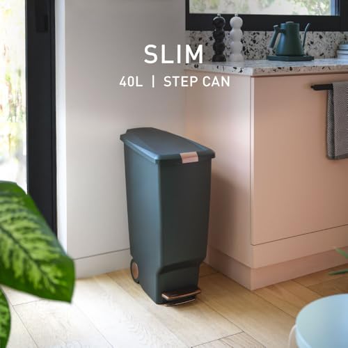 Simplehuman Slim Step Can 40L Kitchen Trash Bin - Hunter Green, Pet-Proof Lock