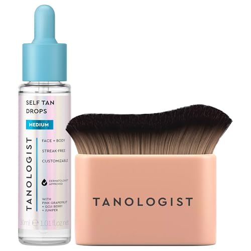 Tanologist Self-Tanning Drops with Kabuki Brush Set - Sunless Tanning Kit for Natural Glow