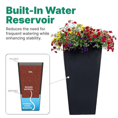 Onyx Black Step2 Tremont Tall Square Tapered Planter 28in Self-Watering