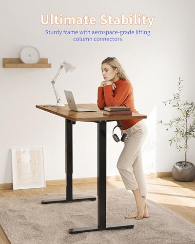 Electric Standing Desk 48x24 Inches Adjustable Height Home Office Workstation - Black Frame/Rustic Brown Top