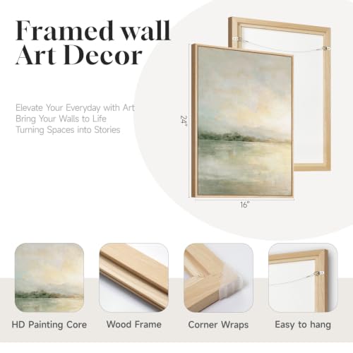 Sage Green Abstract Landscape Wall Art Set - 16x24 Inches, Framed Canvas, 2 Panels, Neutral Scenic Decor for Bedroom & Living Room - Variation: Green Neutral / 16" W x 24" H