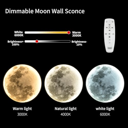 Moon Wall Sconce LED Wall Light - 23.6 Inch Dimmable Black Wall Lamp with Remote