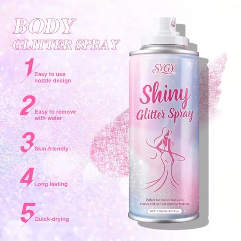 Body Glitter Spray - Hair Body & Clothing Temporary Shiny Shimmer Mist, Silver & Pink with Comb Set, Long-Lasting Quick-Drying Hairspray, Cosmetic-Grade Sparkle for Festival Rave Prom Party