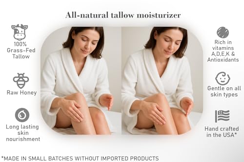 Unscented Grass-Fed Tallow & Raw Honey Body Lotion with Olive Oil - Deep Moisturizer
