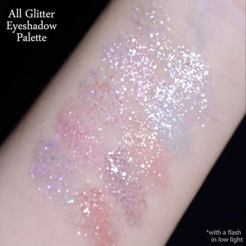 KYDA 10 Colors All Glitter Eyeshadow Palette, Sparkling Sequin Eyeshadow, Shiny Pearl Powder Eye Shadow, Multicolor Glitters Eyes Makeup, Pink Glitters Eyeshadsow Palette, Glitter Eyes Color