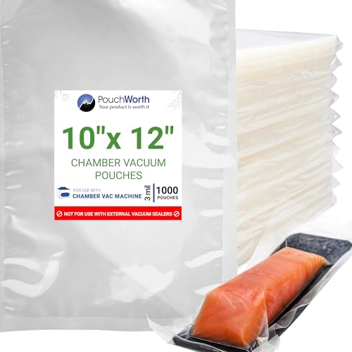 PouchWorth 1,000 Pack 10" x 12" 3 Mil Chamber Vacuum Bags - BPA-Free, Tear-Notch