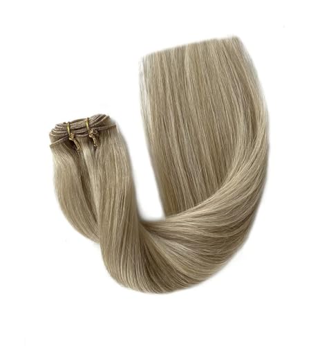 Hair Weft Sew-in Extensions Beige Blonde with Platinum Highlights 22 Inch - Variation #018P60