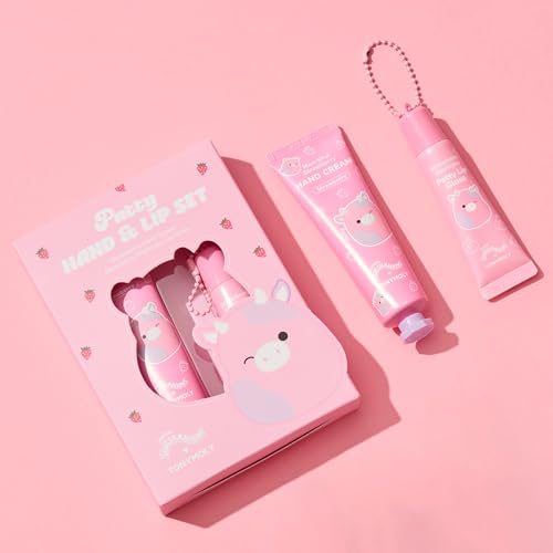 TONYMOLY x Squishmallows Patty the Cow 2-Piece Skincare & Beauty Gift Set ? Strawberry Hand Cream & Strawberry Shortcake Lip Gloss ? Cute Korean Skincare Gift